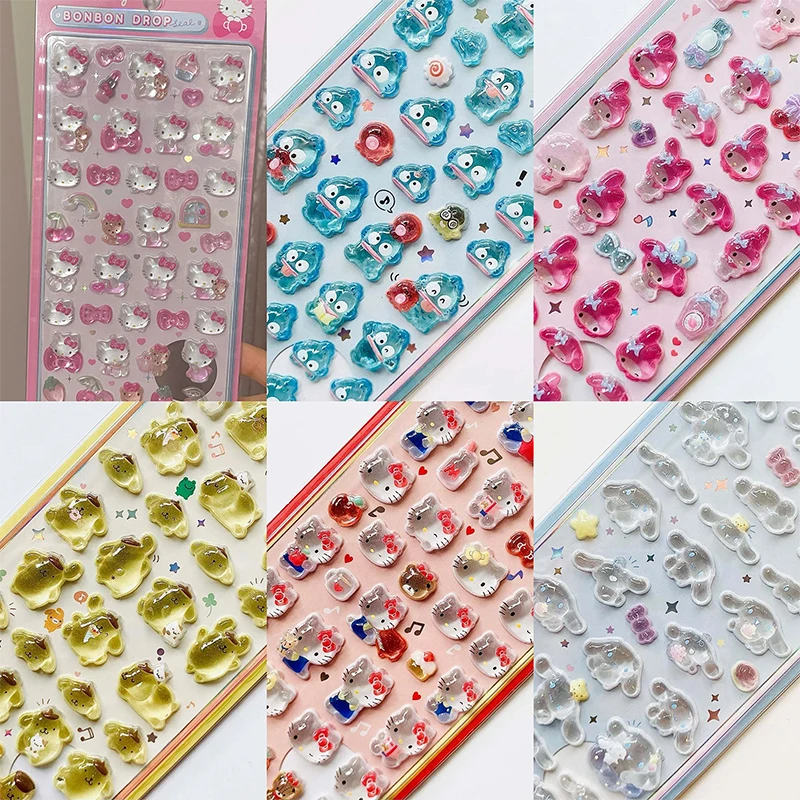 

1/2/4 листа 3D Hellokitty Cinnamoroll Melody прозрачная желейная наклейка кристалл декоративные наклейки детские игрушки