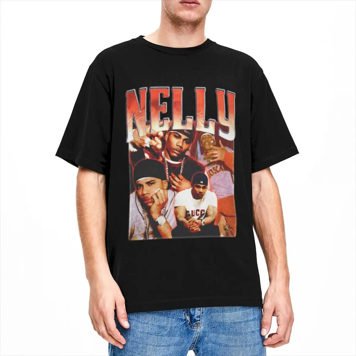 Rapper Nelly 90s Vintage Hip Hop for Men Women T Shirts Merch Vintage Tee Shirt Round Neck T-Shirts 100% Cotton Printed Clothing