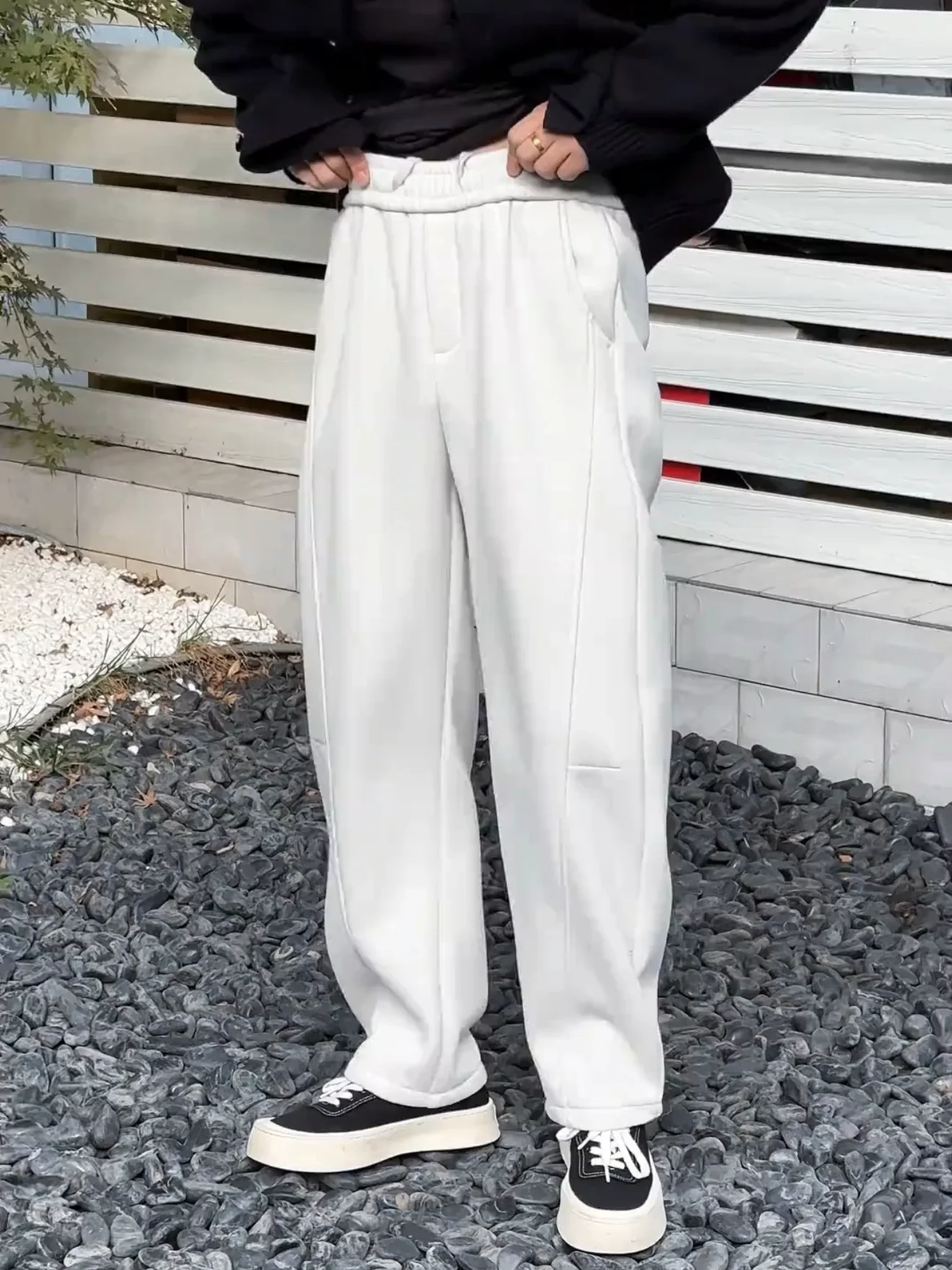 Fall Fashionable Casual Pants Men's 3D Tailoring Air Layer Drawstring Banana Pants Straight Leg Loose Fit Breathable Cotton