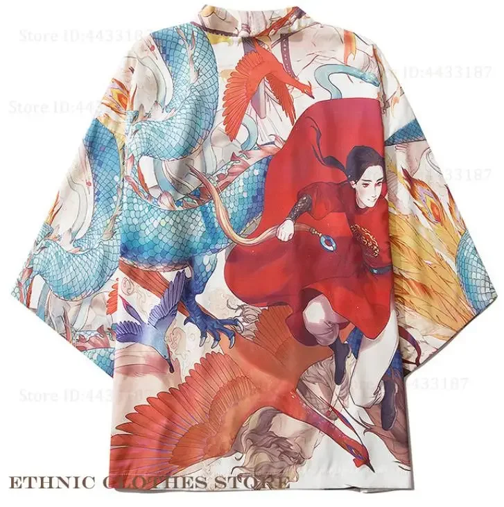 

Кимоно Yukata с принтом журавля, уличная куртка размера плюс 3XL 4XL, мужское кимоно-кардиган, пальто Haori Harajuku, рубашка ханьфу с открытой передней частью