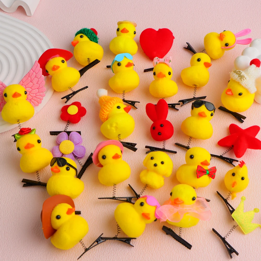 10/20/50/100Pcs/Lot Lovely Cartoon Women Hairpin Funny 3D Little Yellow Duck Plush DIY Duckbill Clip Accessories Party Gifts