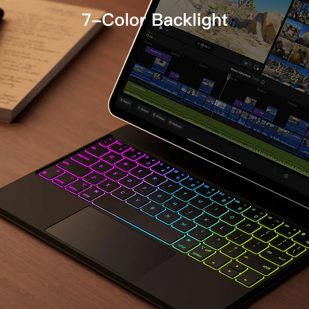 Волшебная клавиатура для iPad 12,9/13/11/10,9 дюймов, многомодельная Bluetooth-клавиатура с тачпадом для iPad Pro Air4, 5, умный чехол с подсветкой