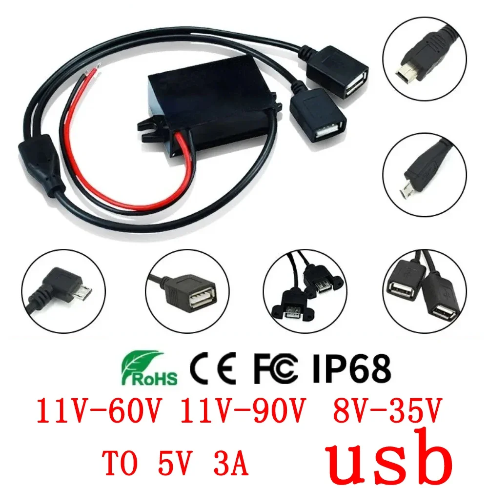 

72V60V 36V 48V 12V 24V to 5V DC DC Step Down Converter Interface Mini Micro Charger Female USB GPS DVR Recorder Car Smart Phone