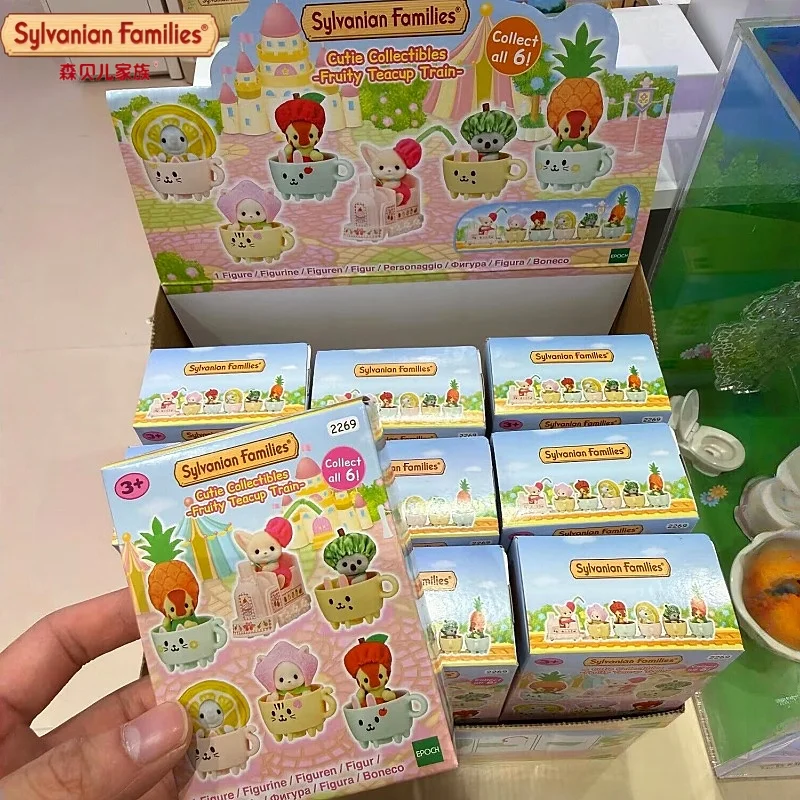 SYLVANIAN FAMILIES X Blind Box Fruit Cup Train Anime Figure Kawaii Collectible Toy Gift for Girls