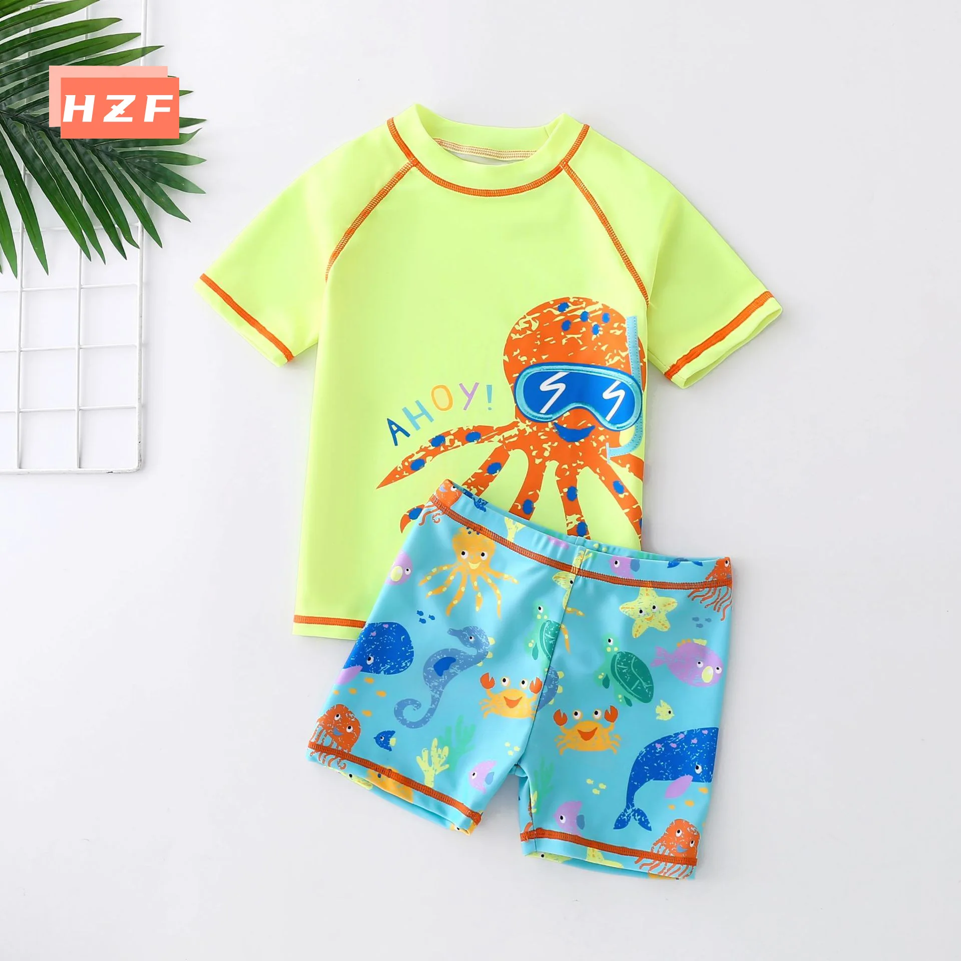 

Kids Cartoon Octopus Swimwear Set Unisex Baby Boys Girls Split Swim Suit