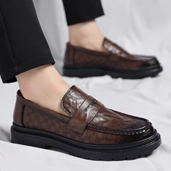 Summer Men's Casual Leather Shoes Fashion Patchwork Party Wedding Loafers Moccasins Men Slip-on Light Comfortable Driving Flats