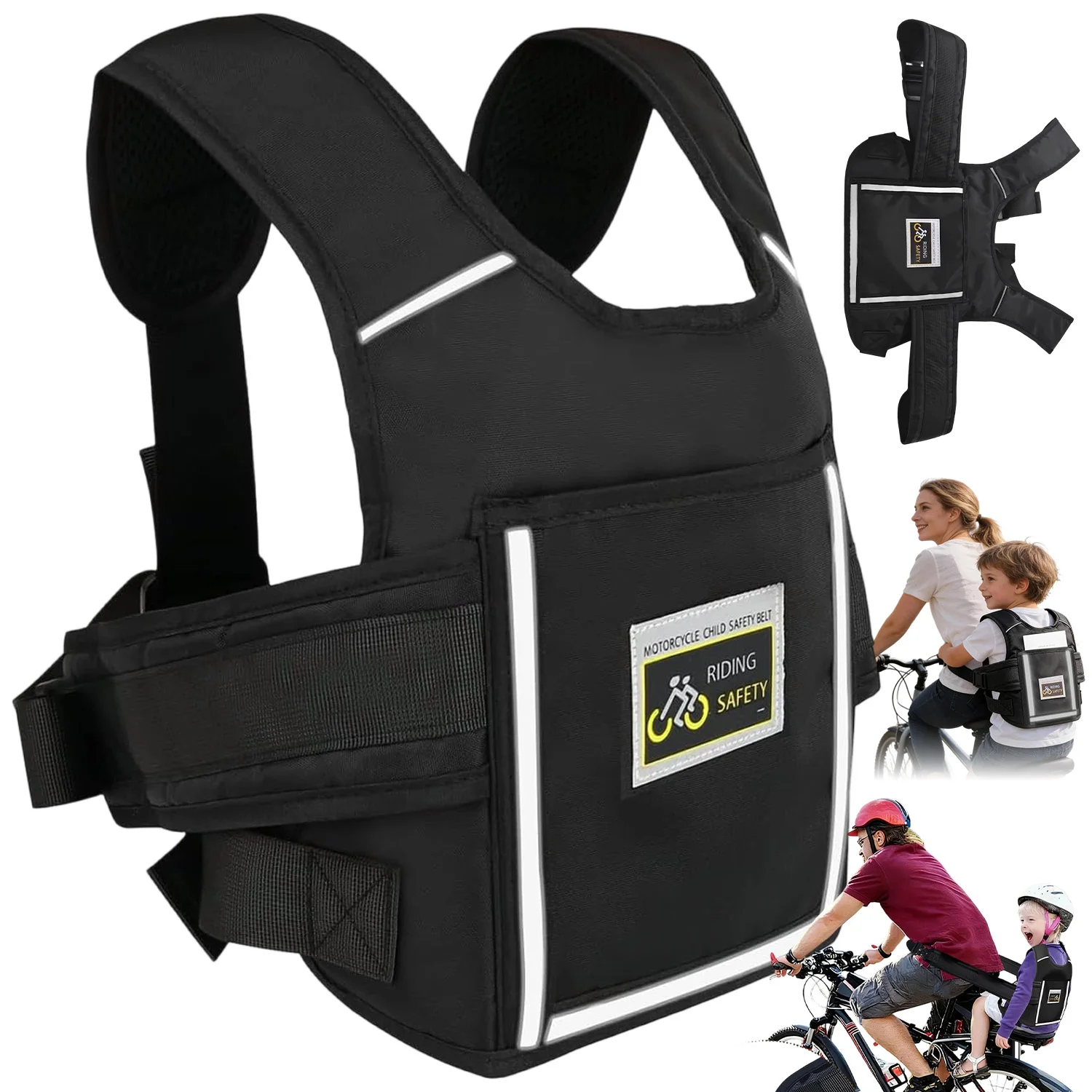 Motorrad-Sicherheitsgurt für Kinder, Verstellbarer Kindersicherheitsgurt, Kindersitzgurt für Motorrad und Fahrrad mit Reflektorstreifen für Kinder von 2-15 Jahren