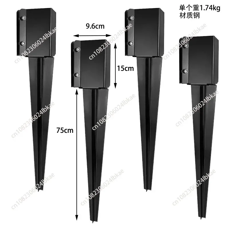 Fence Post Anchor Ground Spike 4 Pack 24 x 4 x 4 In Outer Diameter (Inner Diameter 3.5 x3.5 In) Metal Black Powder Coated