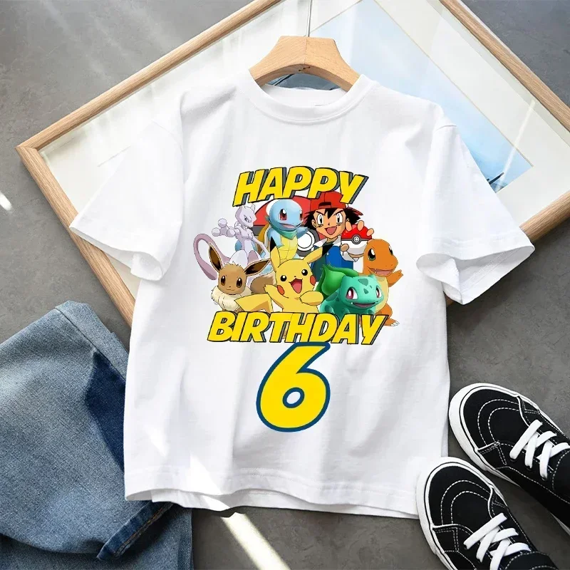 Pokémon T-shirts suitable for children, featuring cartoon birthday number designs.