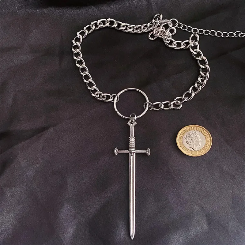 القوطية الصليب طويل السيف المختنق قلادة O-حلقة سلسلة ريترو الشرير للجنسين المجوهرات هدية 2026 جديد #2