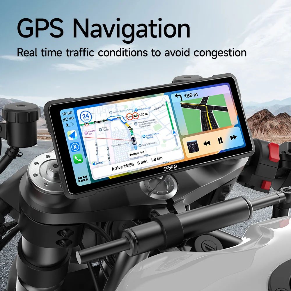 JIUYIN 6.86 Inch Motorcycle 2K HD DVR Portable Moto Navigation GPS For Wireless Carplay Android Auto IPX8 Waterproof Screen BT