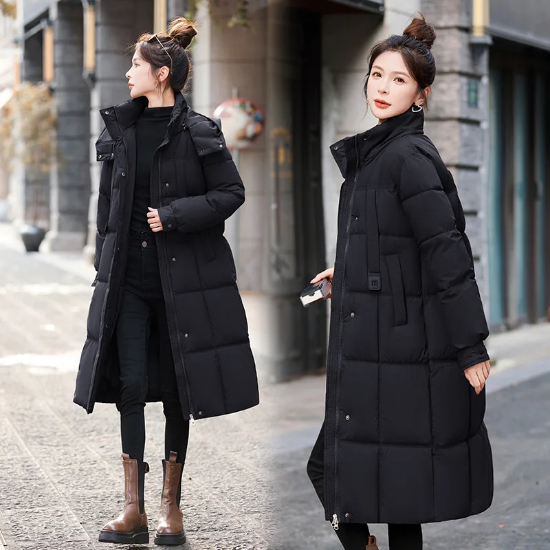 Cotton Clothes Women's Medium and Long Thermal Thickened Hooded Cotton-padded Clothes