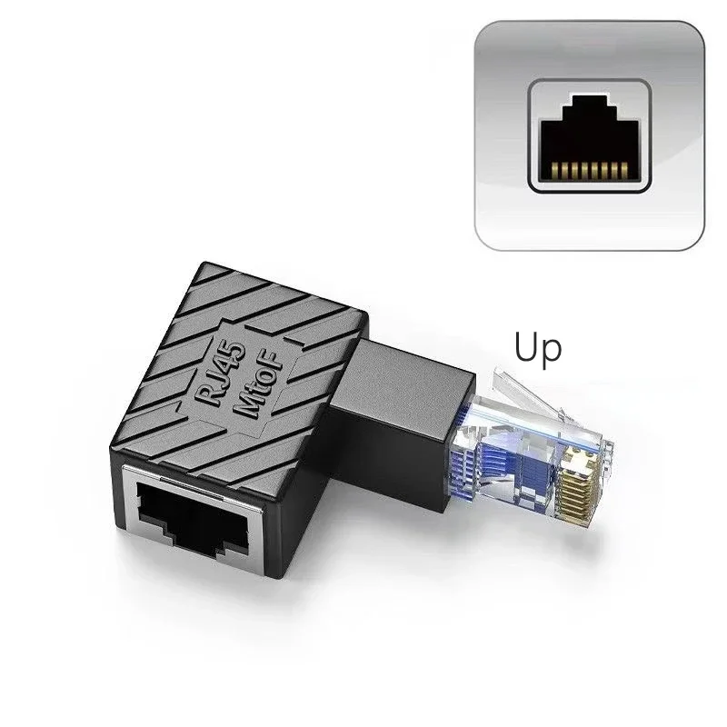 Adaptador Ethernet hembra a macho RJ45 8P8C de ángulo recto hacia arriba y hacia abajo, 90 270 grados, para ordenadores portátiles, PC, TV Box, enrutador, módem óptico