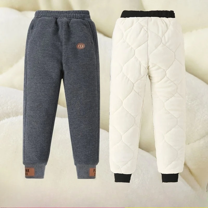 

Kid Children Winter Pants Three Color Options Available Letter-Embroidered Cuffs Thickened Cotton Filling for Children Unisex
