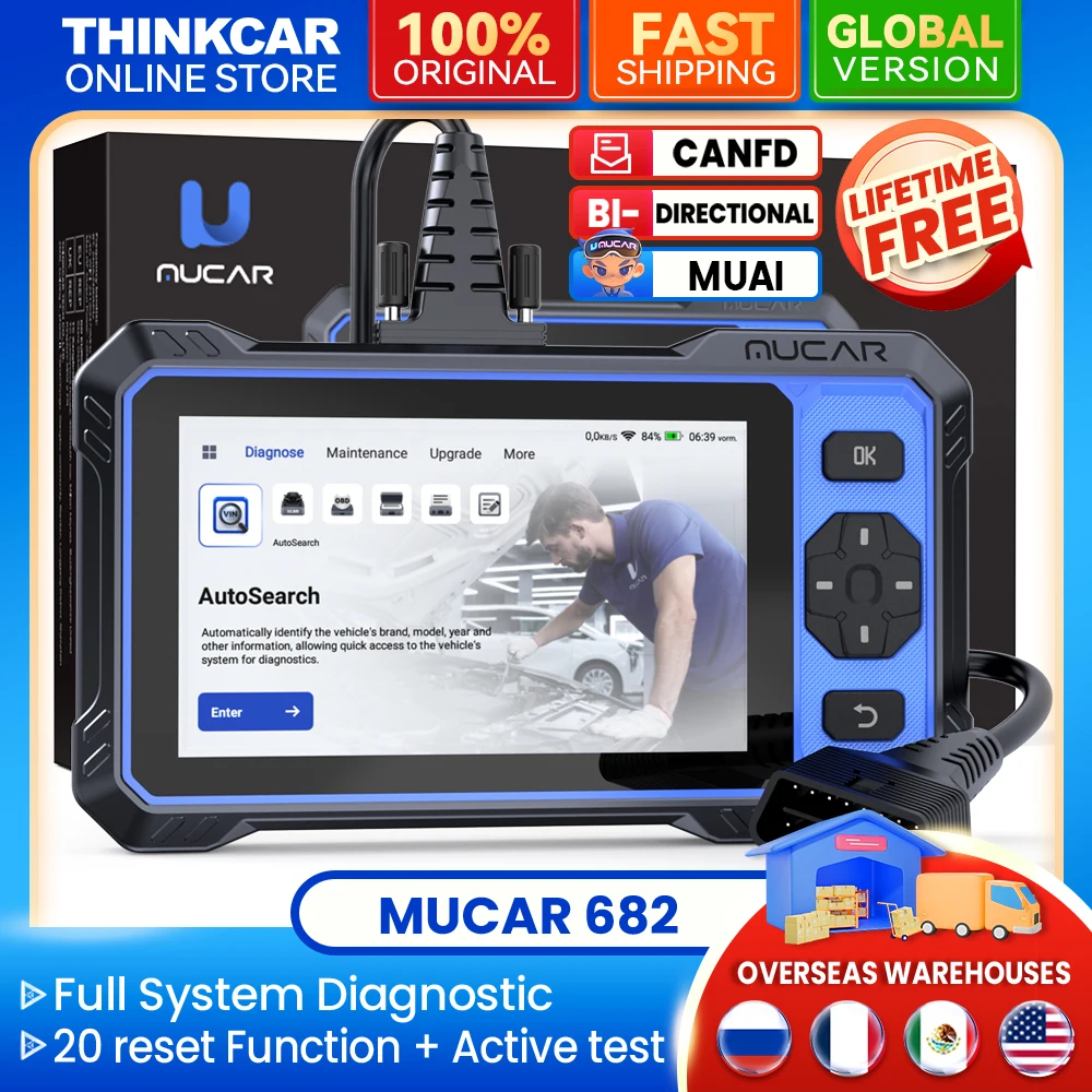 MUCAR 682 Auto Diagnostic tool OBD2 full system 20 reset DPF AIRBAG car scanner tools Bi-directional CANFD lifetime free update