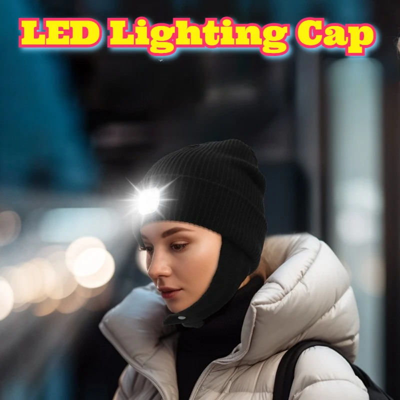 

Rechargeable USB LED Beanie Hat Bright Lights Warm Knit Cap Outdoor Sports Cycling Running Hiking Winter Adjustable Washable