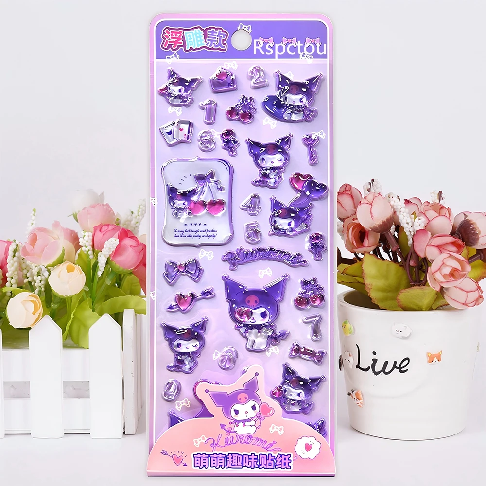 4pcs Cute Sanrio 3D Crystal Stickers Aesthetic Cartoon Decoration Decals Pochacco Cinnamoroll My Melody Kuromi Relief Sticker image 3