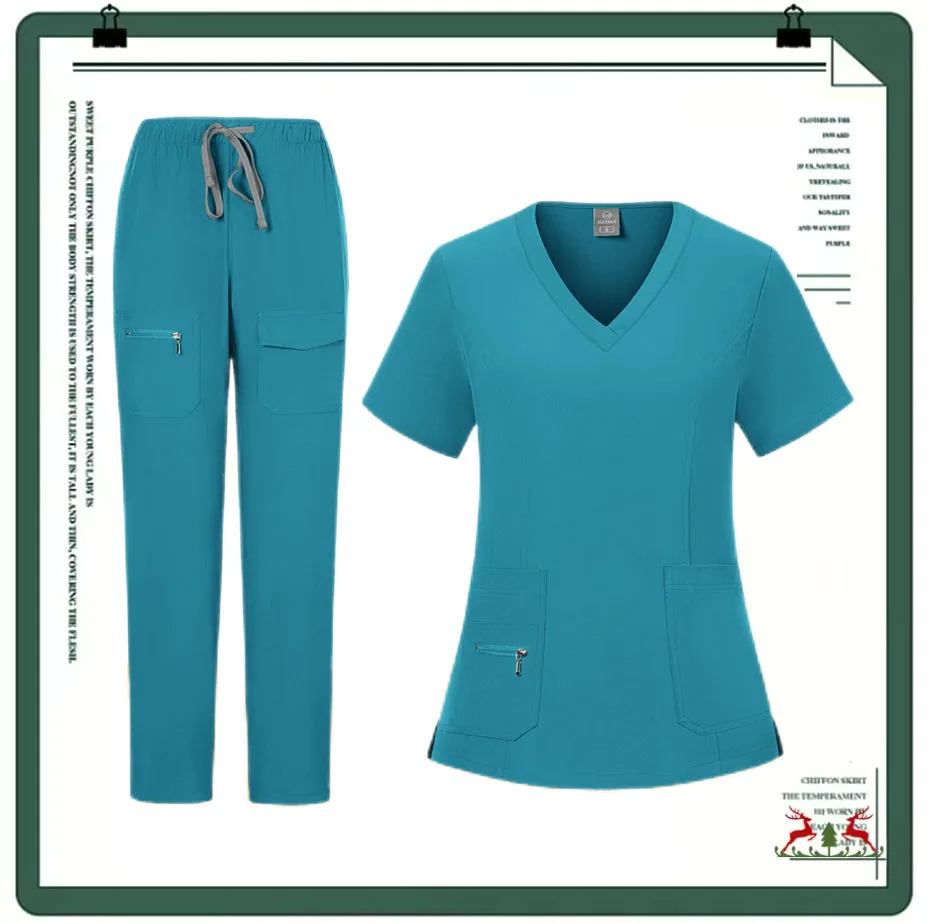 Uniformi mediche da farmacia Set da infermiera per medico ospedaliero Set da jogging casual all'ingrosso unisex Top a maniche corte con scollo a V Pantaloni da infermiera