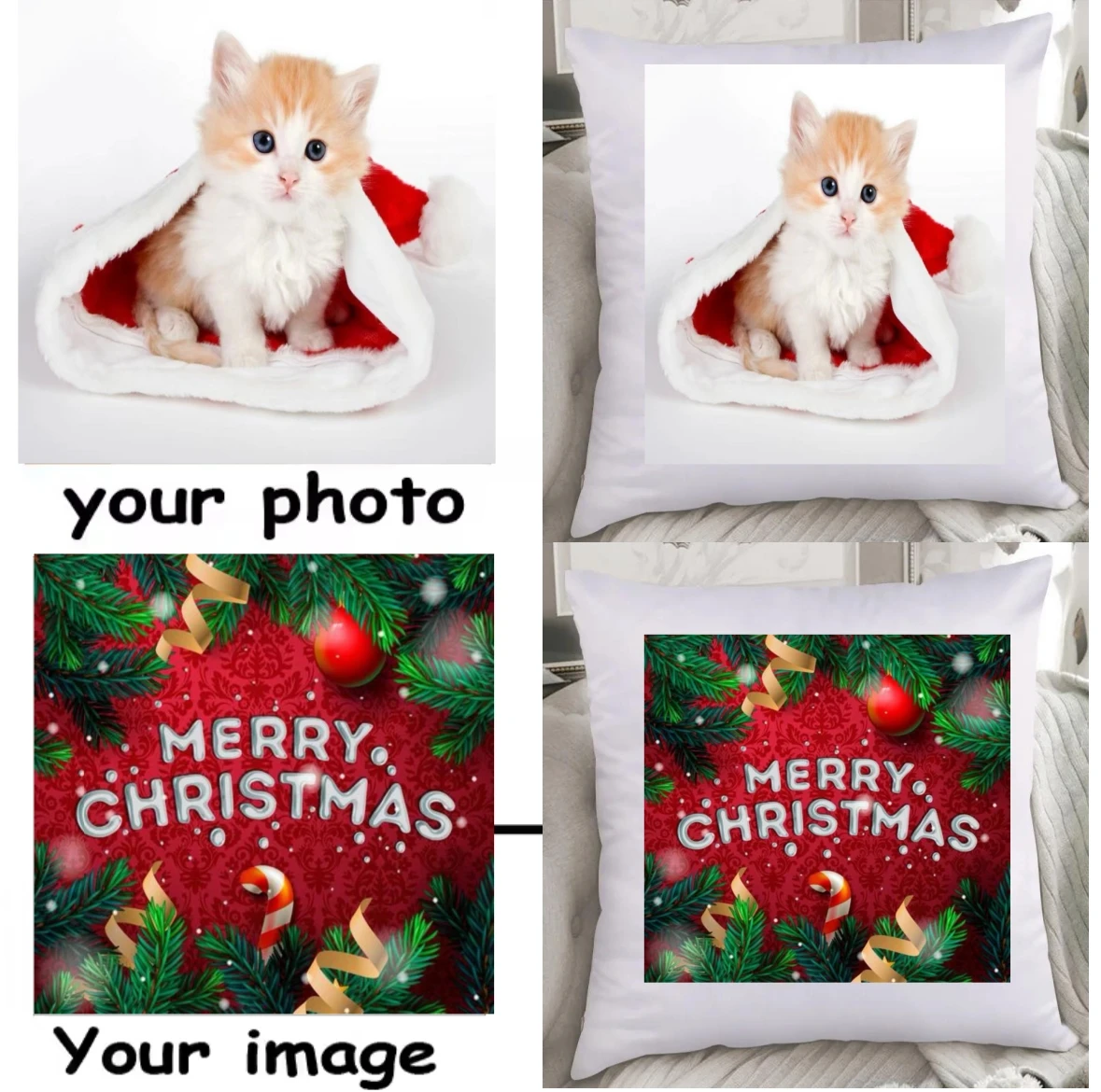 Juste de coussin brodée avec lettre de Noël, bricolage personnalisé, fait votre propre image, sans filtre