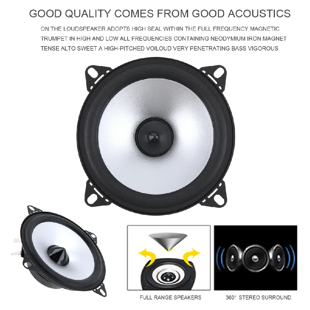 2pcs 4-inch Car Hifi  Car Coaxial Speaker 60w Bidirectional Car Speaker Car Audio Music Stereo Full Frequency Speaker