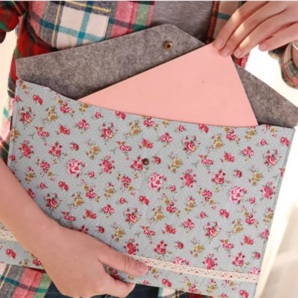 Portable Document Protector Floral a4 File Bag Elegant Soft Button Folder Waterproof Large Capacity Data Bag Students