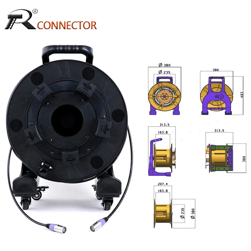 Cat.6a Network Cable,Shielded RJ45 CAT.6A Indoor Ethercon Ethernet Network Extension Cord with PCD380 Cable Reel Drum with Wheel