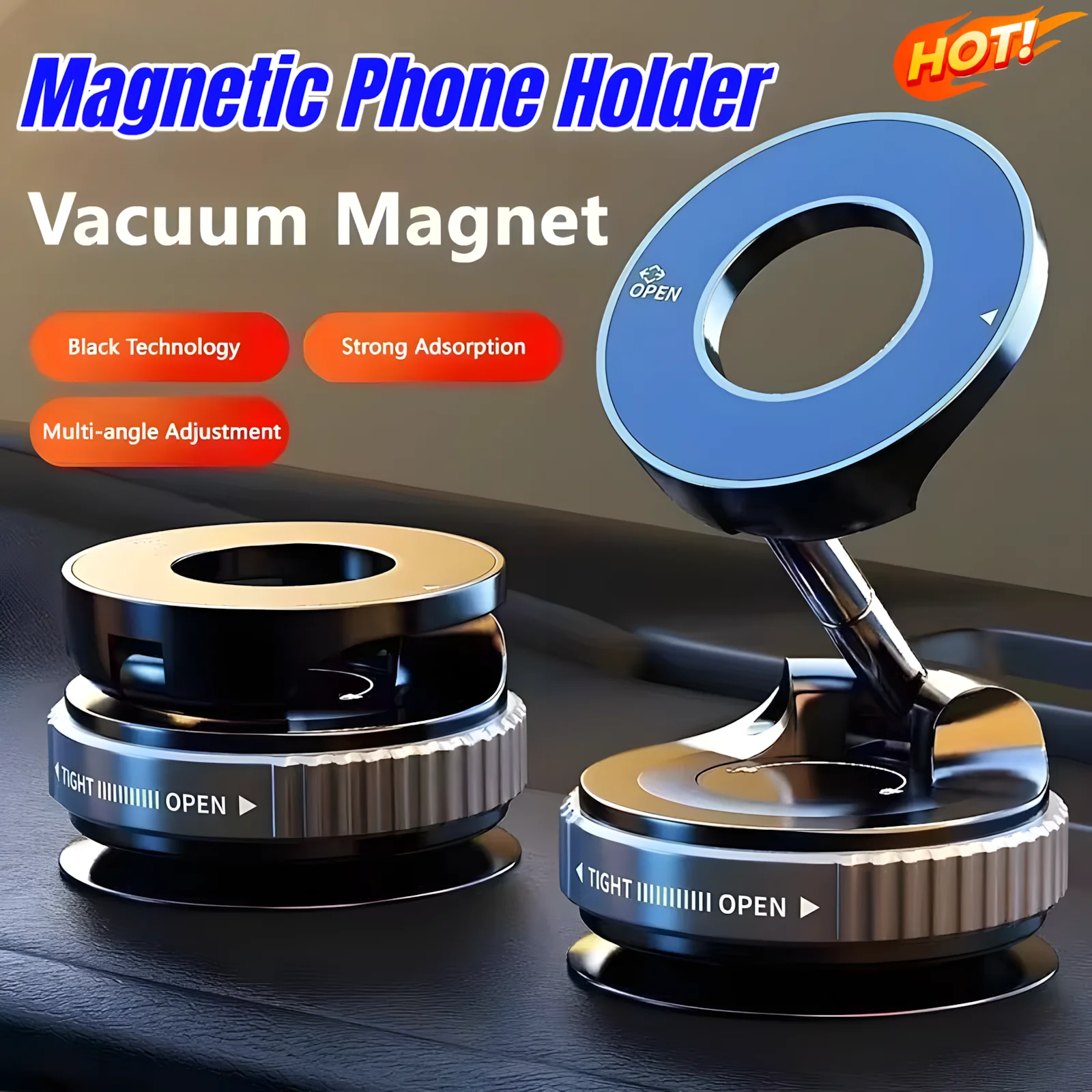 

Vacuum Magnetic Car Phone Holder, 360° Rotatable Foldable Stand, Strong Suction Universal Mount for Car/Desk/Bathroom