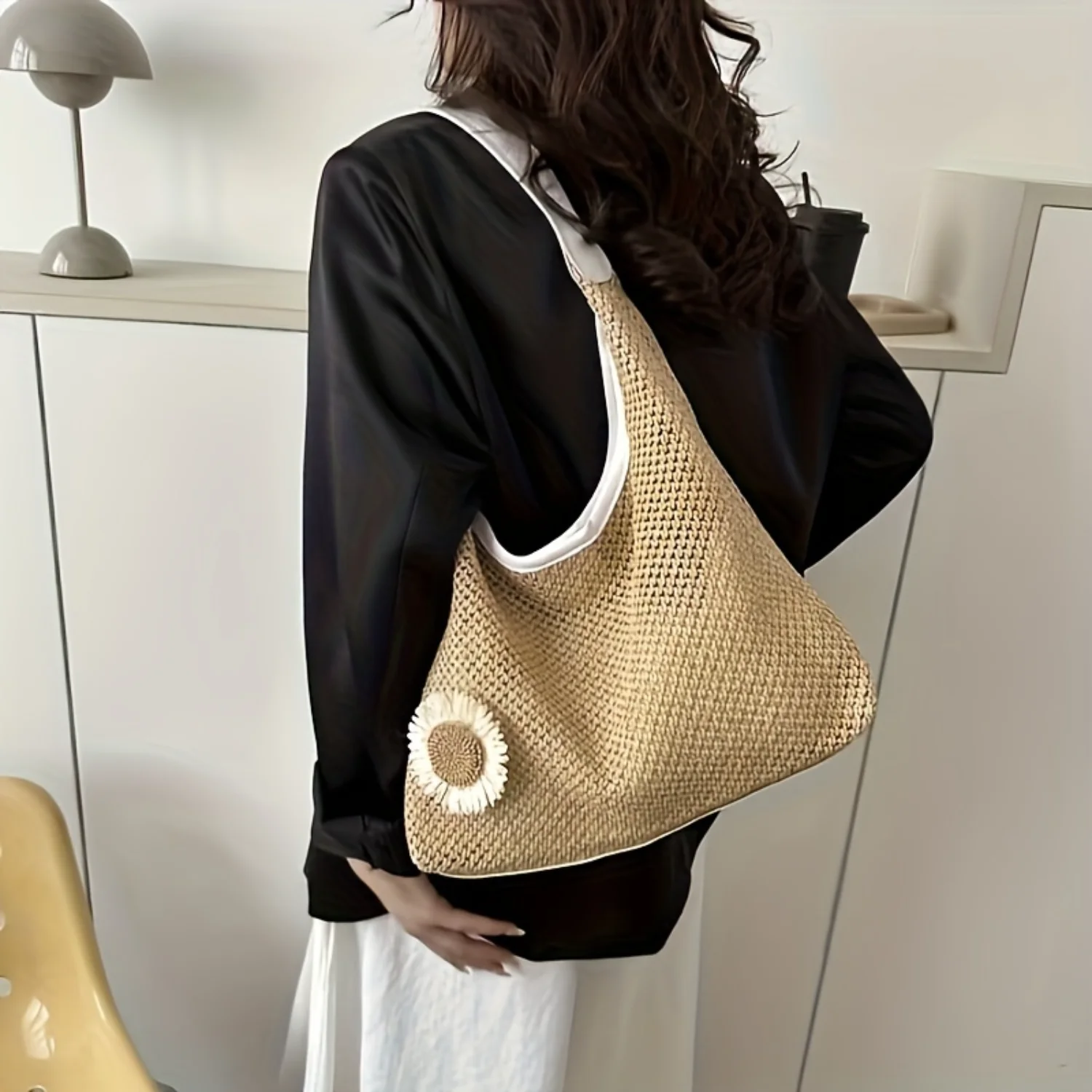 Tote Bag, Casual Beach Vacation Woven Shoulder Bag,  Chic Hobo Bag With Unique Shell Detail Silicone bag Cosmetic pouch Tote bag