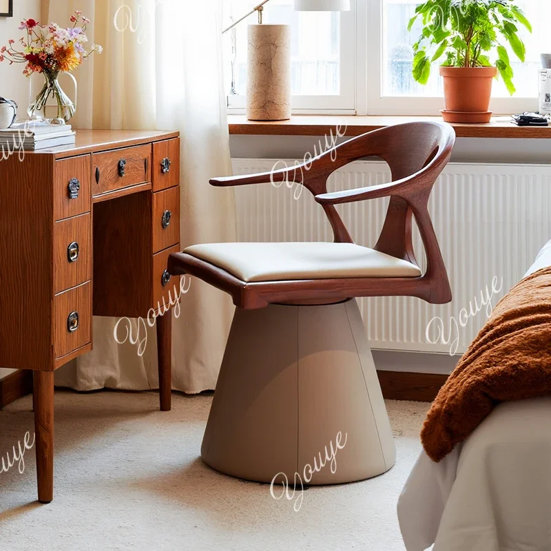 

BX Medieval Style Cloakroom Bedroom Makeup Chair Rotating Dressing Stool Light Luxury High-end Solid Wood Single Sofa Chair