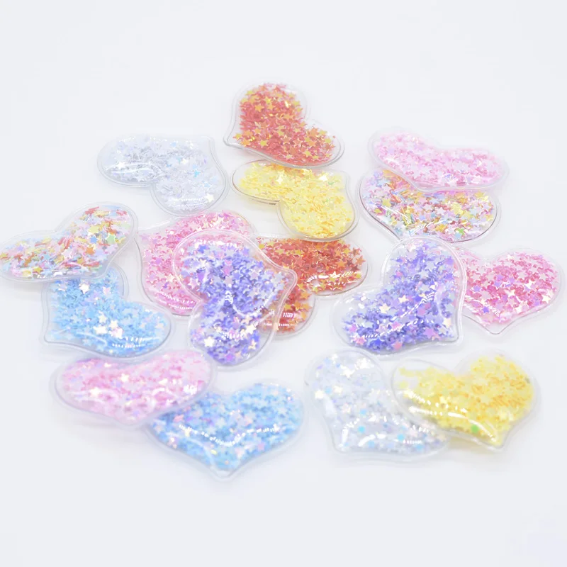 32Pcs 38*30mm Bling Heart Transparent Plastic Filling Sequin Appliques for DIY Headwear Hair Clips Bow Accessories Patches