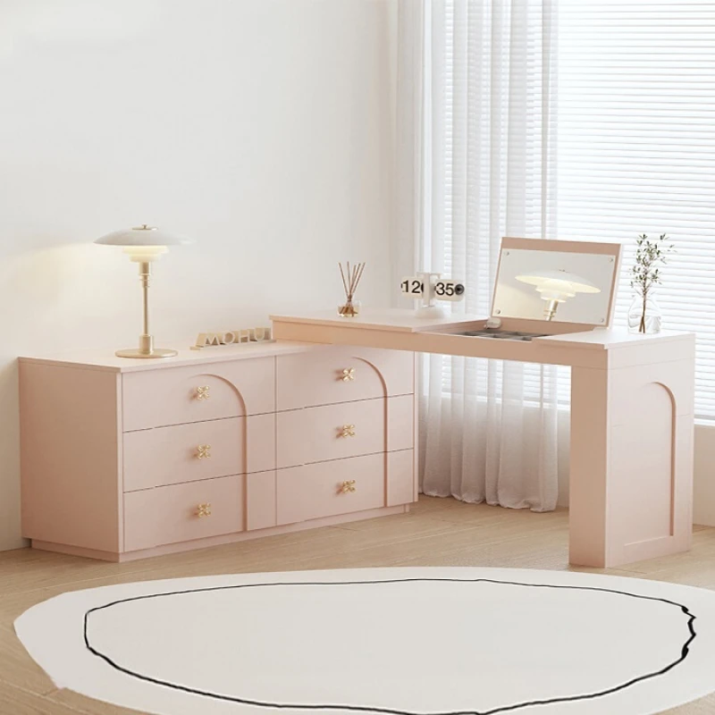 Organizer Drawers Vanity Table Storage Mirror Pink Corner Makeup Bedroom Vanity Girl Cabinet Luxury Penteadeira Furniture