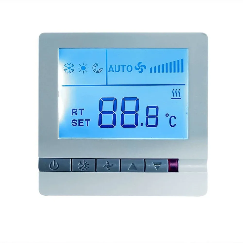 LCD Blue Backlight Central A*ir Conditioner Thermostat Ventilation Function Precise Temp Control Smart Thermostat Panel White