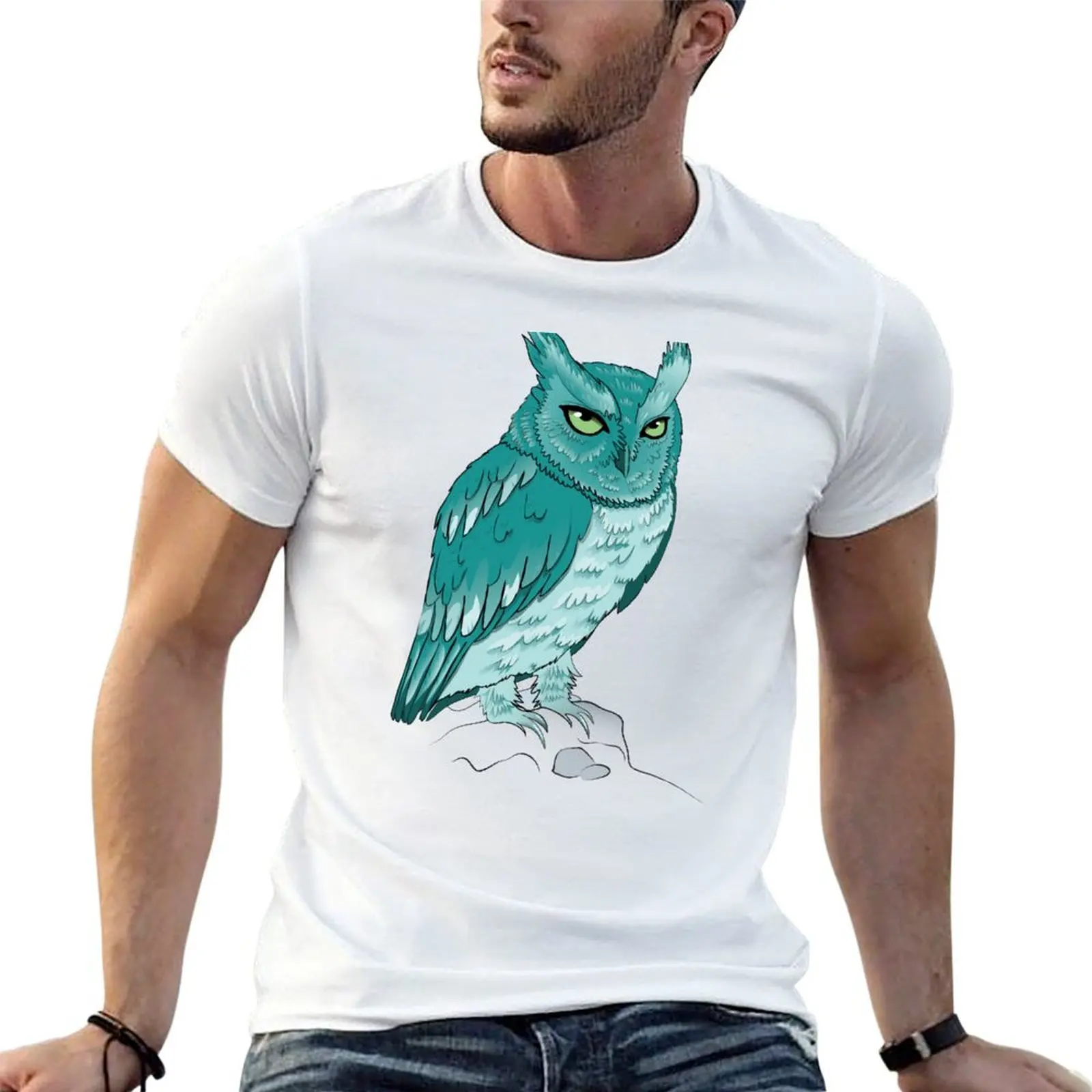 Teal Owl T-Shirt Casual Everyday Wear T-Shirt