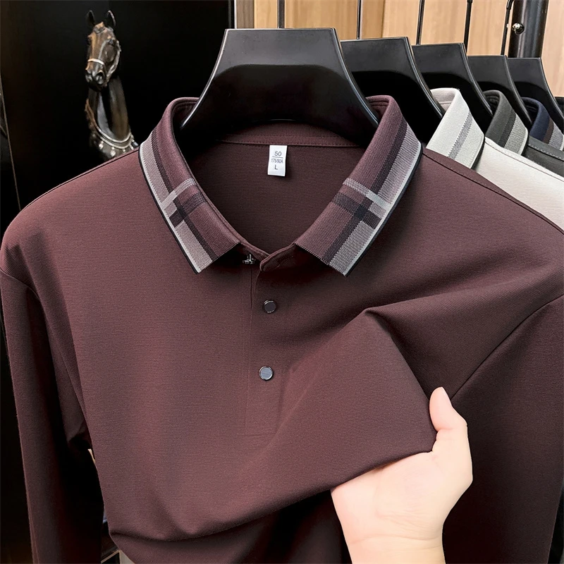Trend Luxury men's long sleeve polo shirt spring autumn high-quality lightweight comfort breathable new casual business T-shirt
