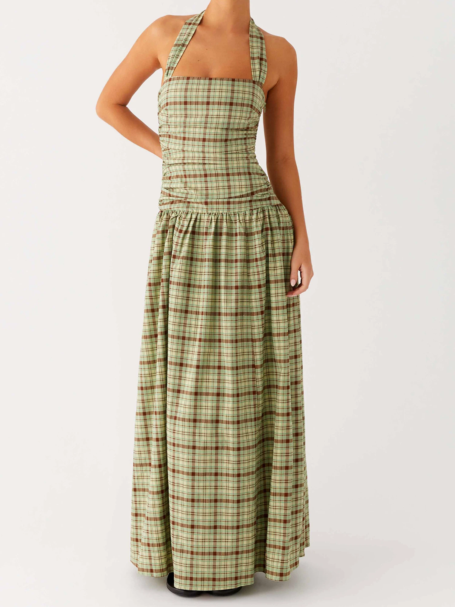 Abito lungo elegante con stampa floreale Abito boho senza maniche con scollo a V e schiena scoperta per matrimoni in spiaggia o feste in giardino