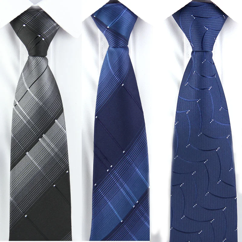 Men's No-Tie Wide Zipper Tie 8cm (3.15inch) Gray-Blue Multi-Color Dark Pattern Diagonal Stripe Small Polka Dot Polyester Bank Workwear Interview Business Accessory