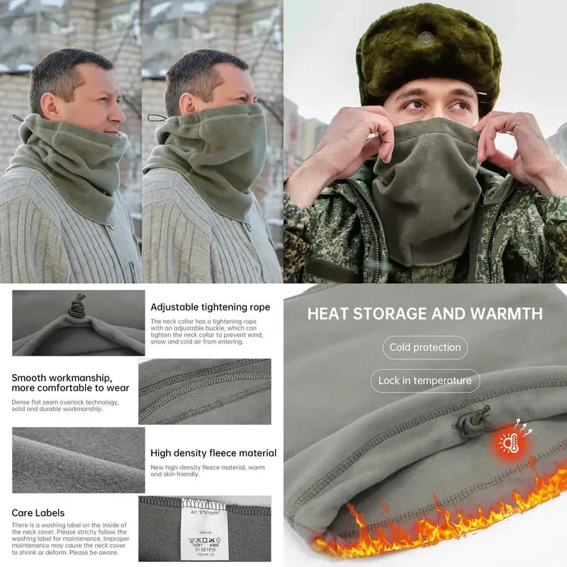 Men Winter Tactical Neck Warmer Windproof Face Mask Cold Weather Fleece Scarf Outdoor Face Neck Cover Thermal Balaclava