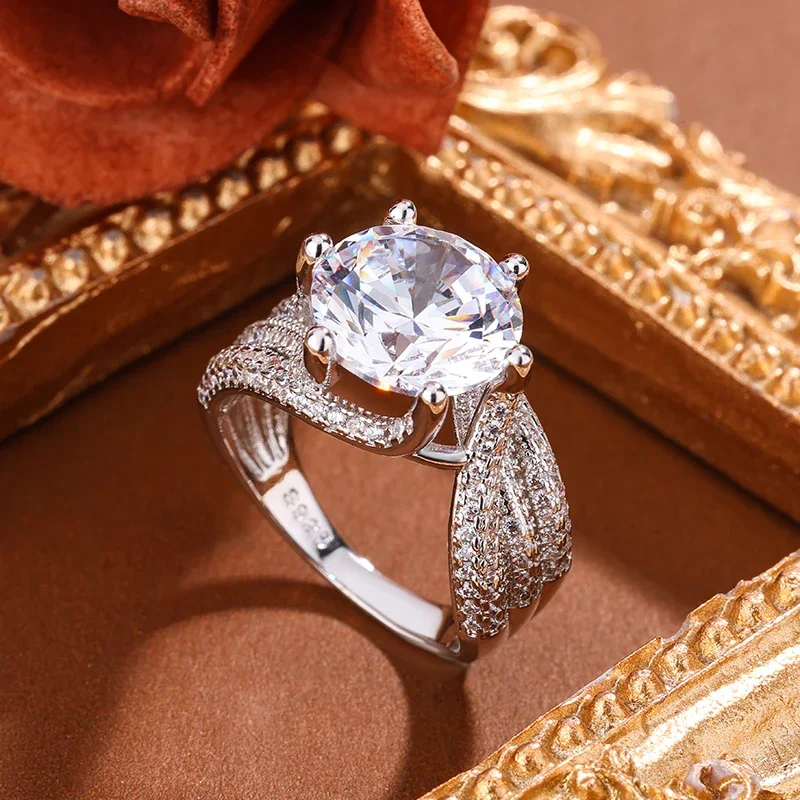 

New Fashion Large CZ Full Diamond Ring Sparkling 925 Silver Plated Cubic Zirconia Women's Party Birthday Jewelry Gift