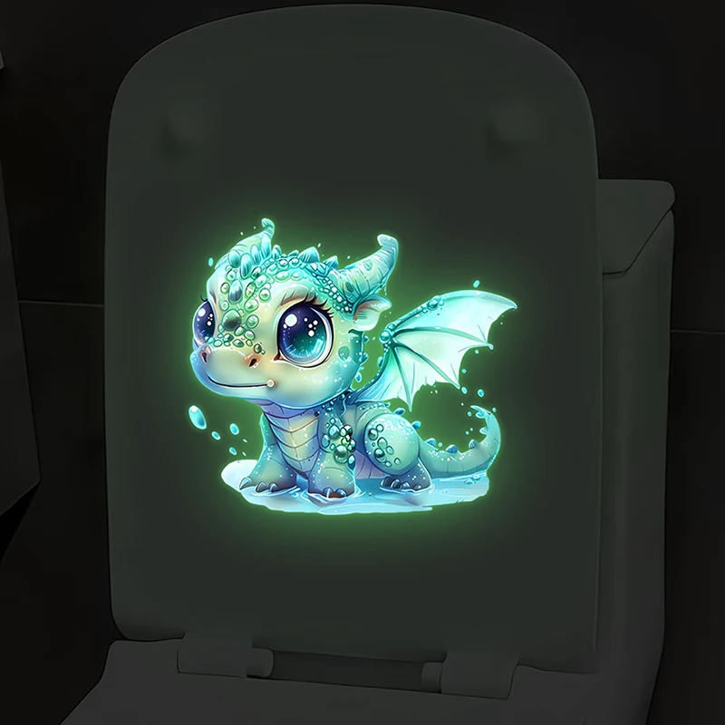Glow‑in‑the‑Dark Fluorescent Blue Dragon Wall Sticker, Self‑Adhesive Removable Toilet Sticker For Home Bathroom Decor