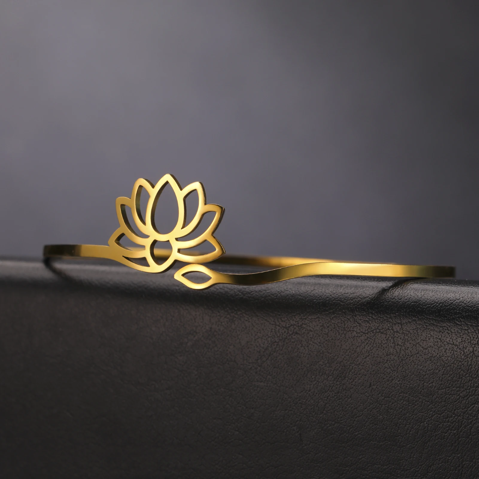 COOLTIME Lotusblume Offener Armreif Edelstahl Yoga Buddhismus Hindu Amulett Lotus Armreif Schmuck Geburtstagsgeschenk Neu – Detail 15