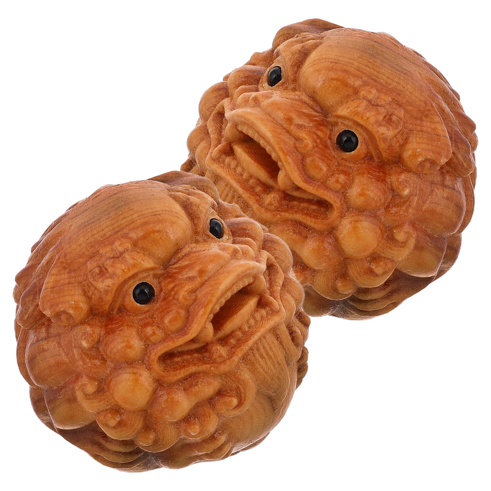 

Hand Massage Wooden Balls Set 2 Lion Head Carvings Elderly Exercise Handheld Foot Tool Mini Massager Chinese Gadget