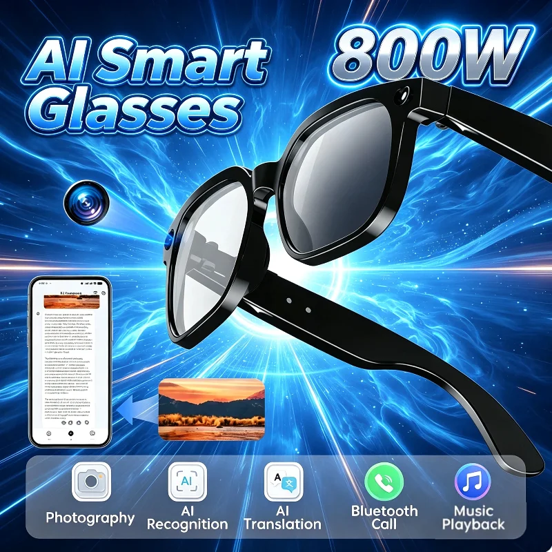 4K HD Color Changing AI Smart Glasses Chat GPT 800W Camera Bluetooth Call Voice Assistant Smart Motorcycle Glasses 2026 NEW