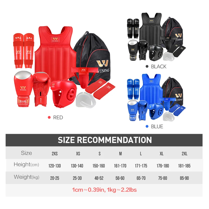 Wesing Martial Arts Equipment Wushu Sanda Protector Gear Sanda Competition Training 8Pcs Sets Free Shipping