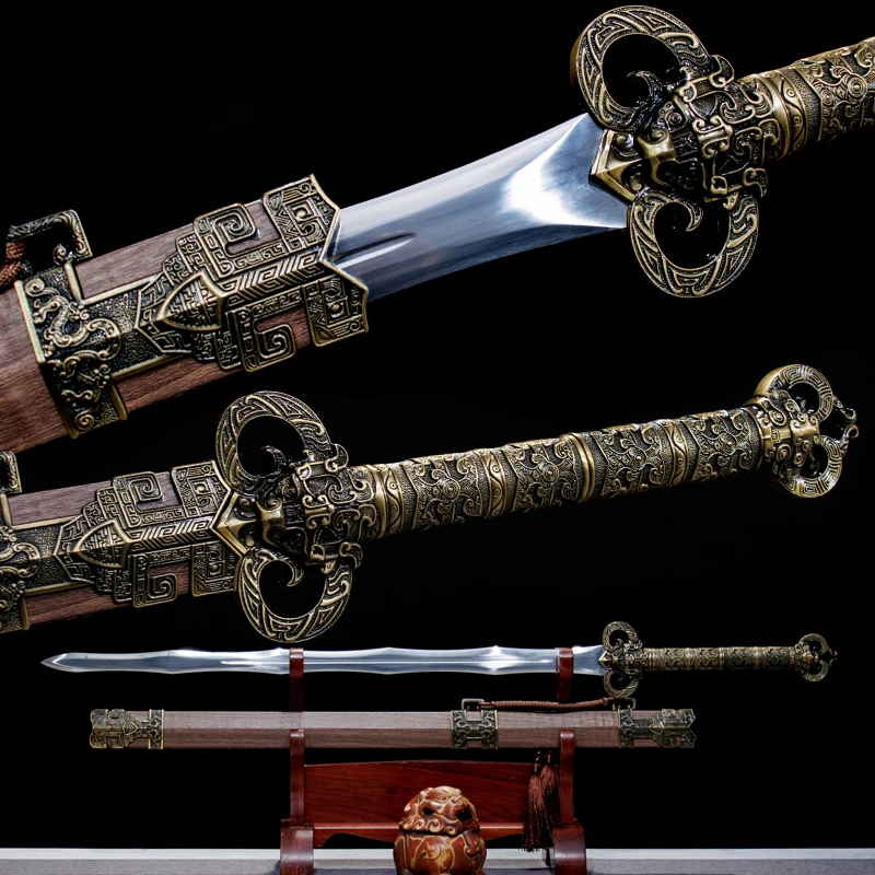 Chinese Jian Sword High Manganese Steel Blade Real Full Tang Sharp Ready Battle Metal Handle Samurai Swords Kongfu Dragon Katana
