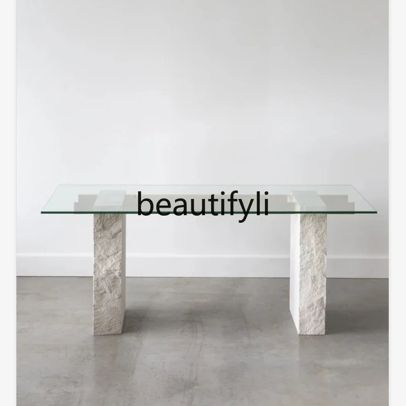 

X188 Nordic natural marble dining table rectangular destruction style light luxury minimalist modern negotiation table