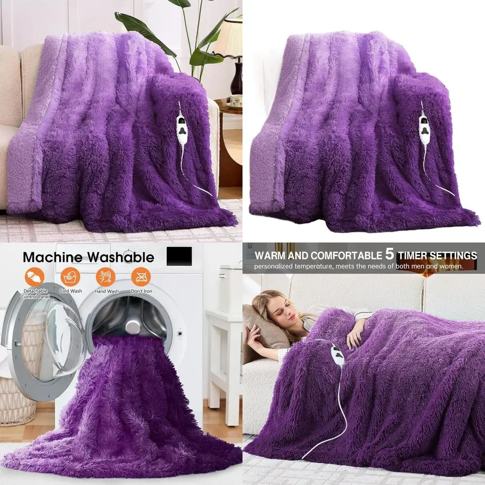 

Twin Size Electric Blanket with Faux Fur, 10 Heat & 5 Timer Settings, Fast Warming, 62x84, Mystic Purple for Women and Grandmas