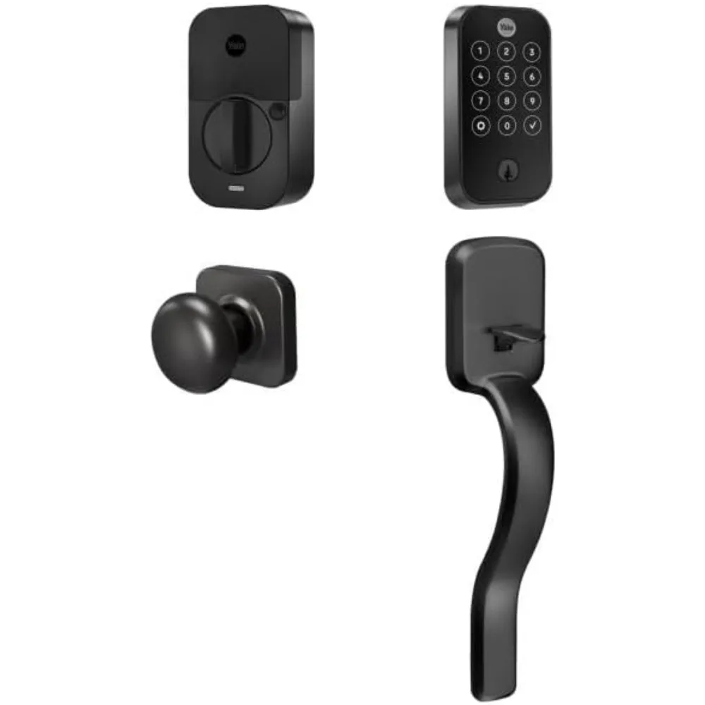 Assure Lock 2 Touch Deadbolt, fechadura inteligente com chave de camurça preta para porta de entrada com alça Ridgefield e tela sensível ao toque conectada por Wi-Fi Ke