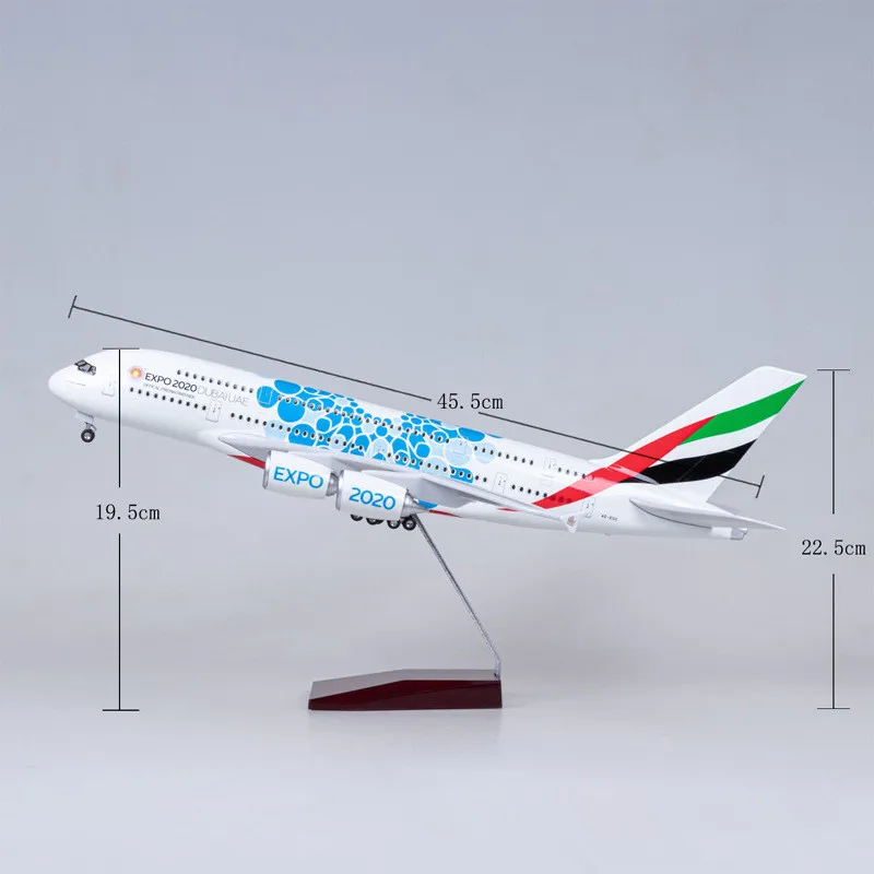 1:160 Scale 45CM Diecast Model Emirates Expo 2020 DUBAIAUE Airlines Airbus A380 Resin Airplane Collection Display For Children