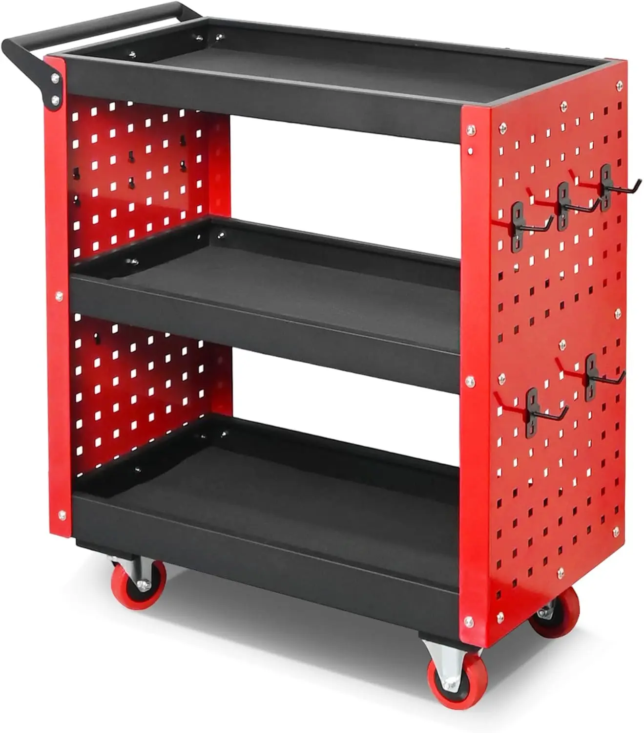 3 Tier Rolling Tool Cart on Wheels, 660LBS Load Capacity Heavy Duty Utility Tool Cart with Pegboard,Tool Cart for Repair Shop