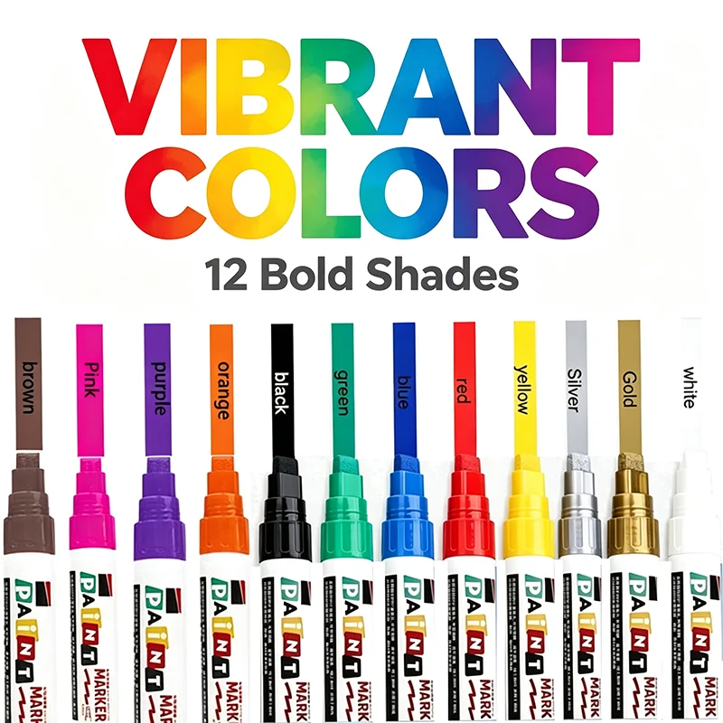 12 Colors Paint Marker Pens – Bold Tip for Industrial Pipe, Valve, Tank Labeling & Flow Arrow Marking, Large Visible Text for In